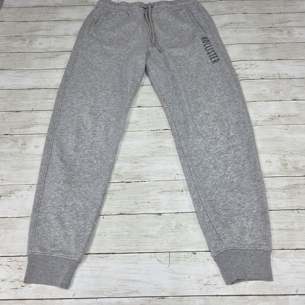 Hollister Relaxed Jogger Men M Tall Grey Logo Fleece Drawstring Pockets